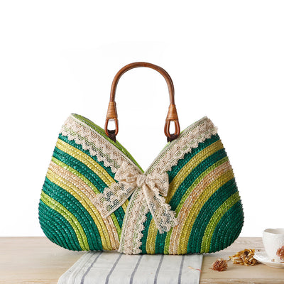 Bolsa de Rafia Tejida con Rayas Arcoíris - Estilo Casual Japonés y Coreano - Image 3