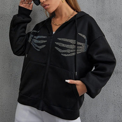 Sudadera con Capucha y Calavera Brillante - Cardigan Deportivo para Mujer - Image 12
