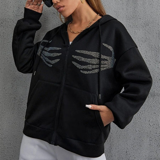Sudadera con Capucha y Calavera Brillante - Cardigan Deportivo para Mujer - Image 12