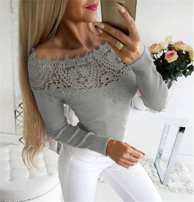 Camiseta Manga Larga Ajustada con Escote de Encaje - Image 13
