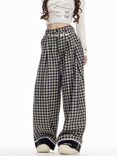 Pantalón Cuadros Mujer Cintura Alta Recto Holgado - Image 6