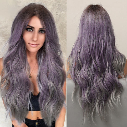 Peluca Rizada Halloween Multicolor Púrpura para Mujer