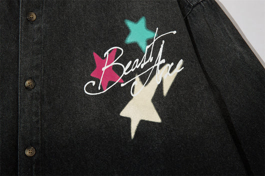 Camisa Denim con Estampado de Estrella y Letras - Diseño Moderno - Image 15