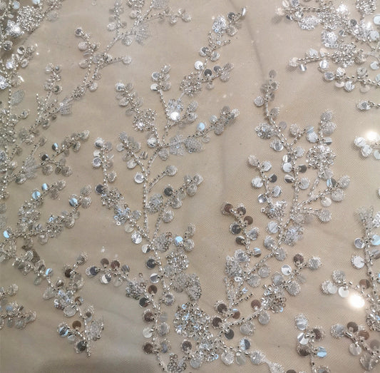 Tela Transparente Bordada con Lentejuelas de Cristal