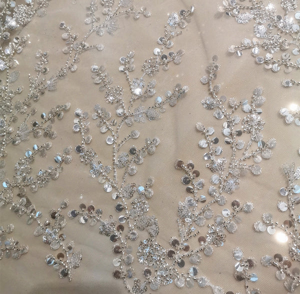 Tela Transparente Bordada con Lentejuelas de Cristal