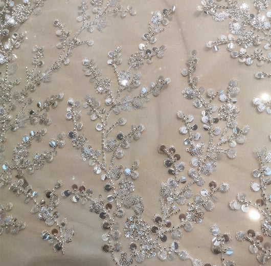 Tela Transparente Bordada con Lentejuelas de Cristal