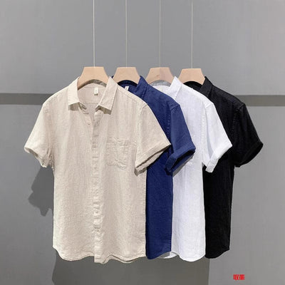 Camisa de Lino Suelta Manga Corta - Comodidad Casual