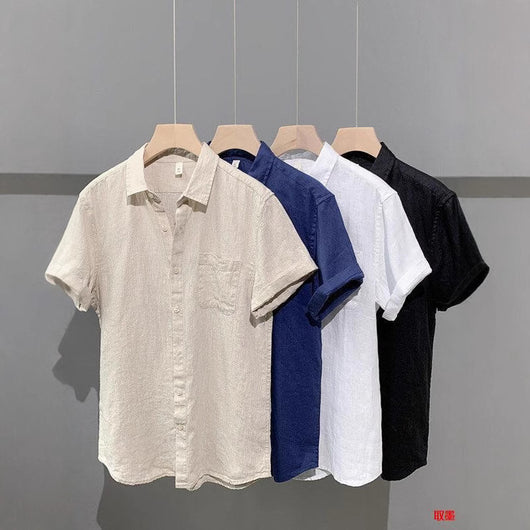 Camisa de Lino Suelta Manga Corta - Comodidad Casual