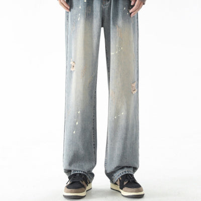 Pantalones Vaqueros Rectos con Desgarre Lavado a Agua para Hombre - Image 4