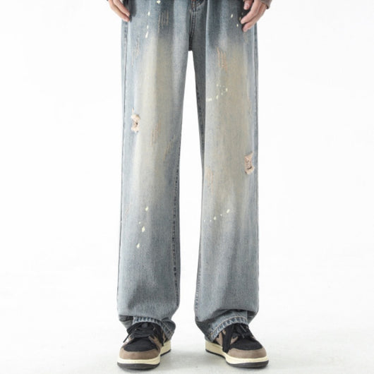Pantalones Vaqueros Rectos con Desgarre Lavado a Agua para Hombre - Image 4