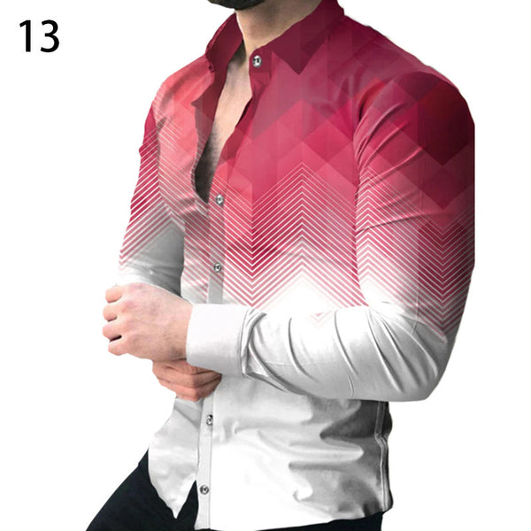 Camisa Casual Estampada de Manga Larga para Hombre