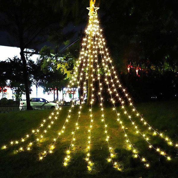 Luz Cascada LED Estrella de Cinco Puntas para Decorar Jardines y Patios