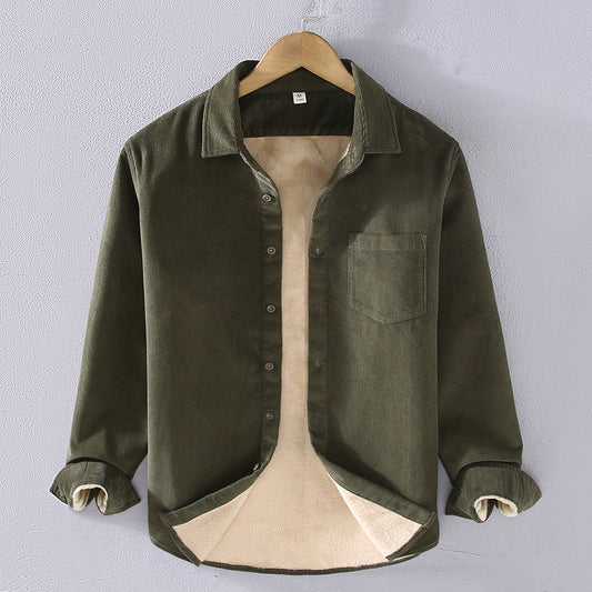 Camisa Acolchada de Pana con Cuello Cuadrado para Hombre