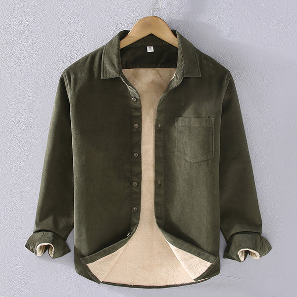 Camisa Acolchada de Pana con Cuello Cuadrado para Hombre