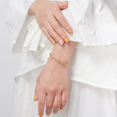Pulsera Cadena Cuadrada Estilo Paperclip Chapada en Oro 14K - Diseño Ins Personalidad - Image 5