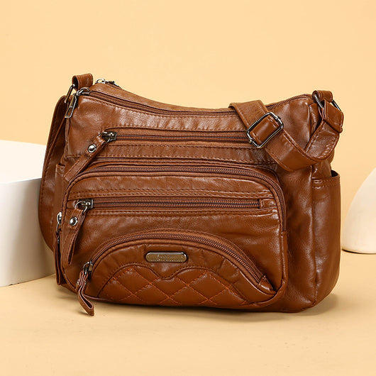 Bolso Bandolera de Cuero Suave - Diseño Casual Asimétrico