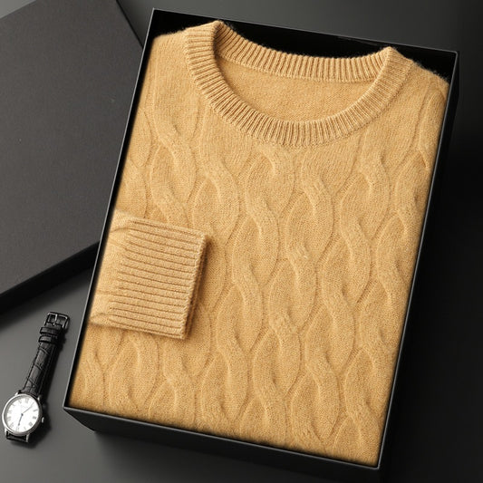 Suéter de Cachemira Gruesa para Hombre con Cuello Redondo y Diseño Trenzado