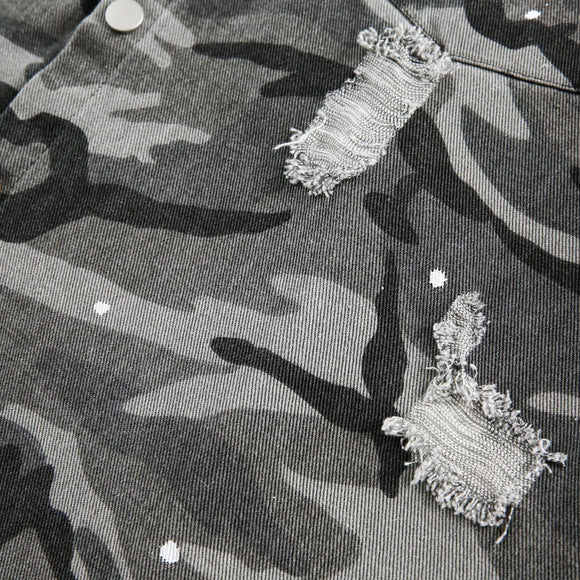 Camisa de Manga Larga Estilo Retro Americano con Diseño Camuflado Desgastado