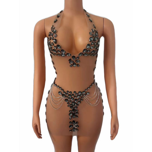 Vestido Elegante Transparente con Cristales Brillantes - Image 2