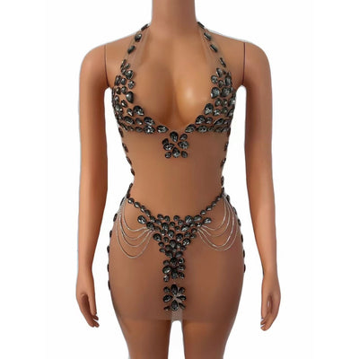 Vestido Elegante Transparente con Cristales Brillantes - Image 2