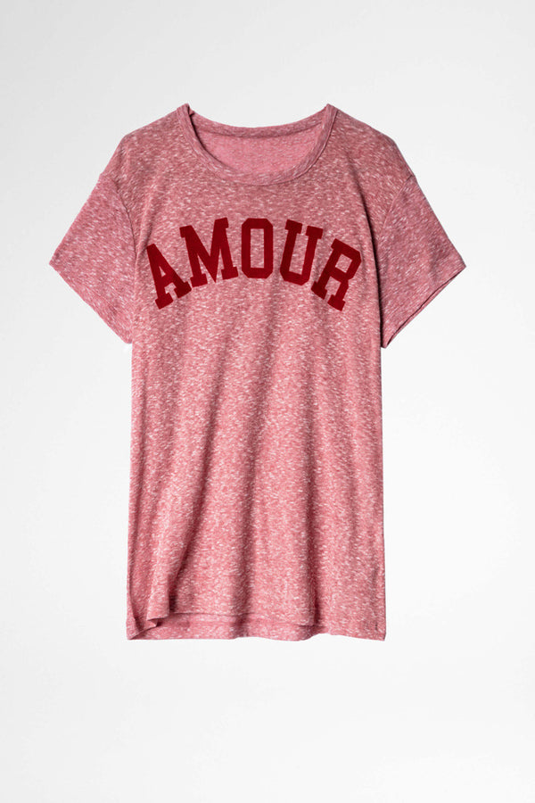 Playera AMOUR con Estampado Floral de Terciopelo - Cuello Redondo Manga Corta - Image 4