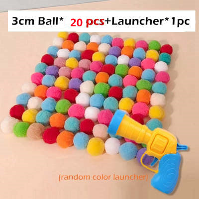 Colorful pompom balls and a yellow and blue toy launcher, a fun set for cats or kids. - Image 19