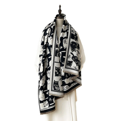 Bufanda de Cashmira Artificial Gato Crema - Estilo Coreano para Otoño e Invierno - Image 5