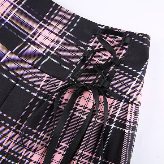 Falda Plaid con Cordones Sexy Estilo Europeo y Americano - Image 16