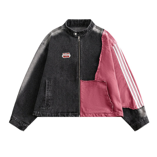 Chaqueta Denim Patchwork Contraste - Unisex Estilo Street