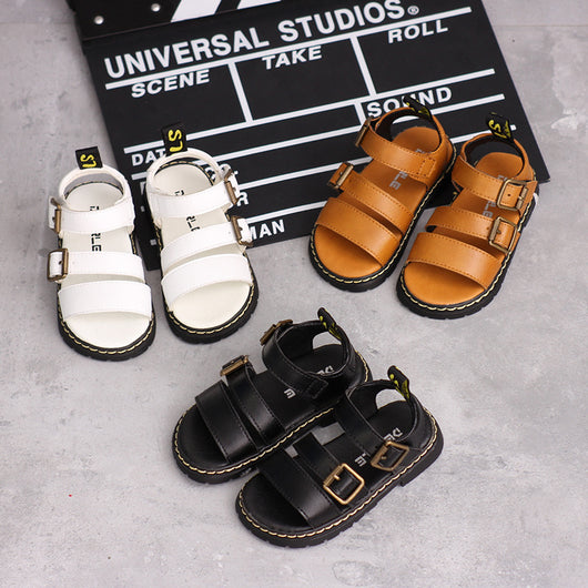Sandalias Infantiles con Velcro y Suela Suave - Botones Metálicos