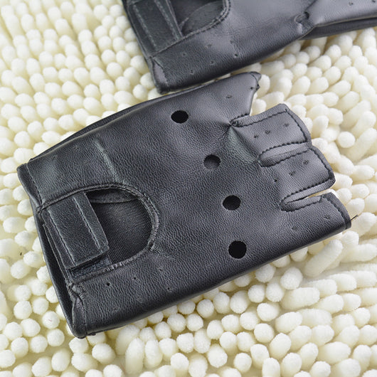 Guantes de Cuero Medio Dedo Ahuecados para Hombre - Image 8