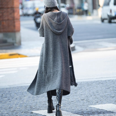 Cardigan Largo Tejido para Mujer con Capucha - Abrigo Tipo Trench - Image 26