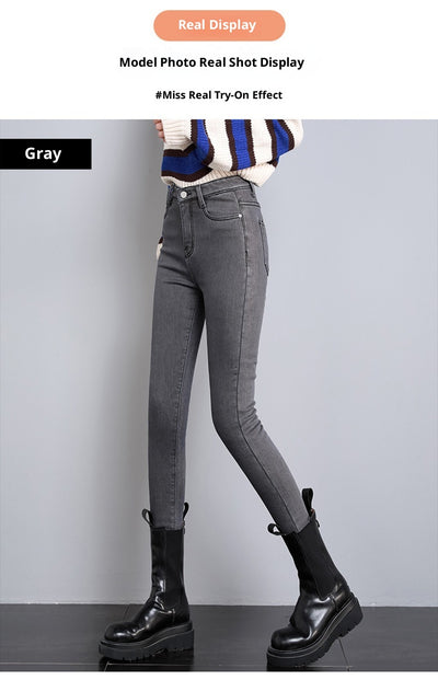 Jeans Cintura Alta Gris Ahumado con Acolchado de Terciopelo - Image 10