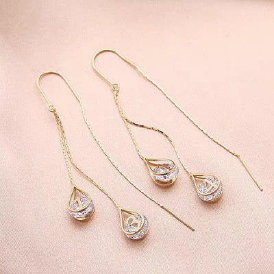 Aretes Colgantes de Circonita con Diseño de Gotas de Agua - Image 7