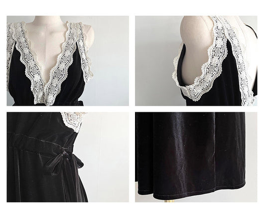 Vestido Slip Elegante de Terciopelo Vintage con Encaje - Image 2