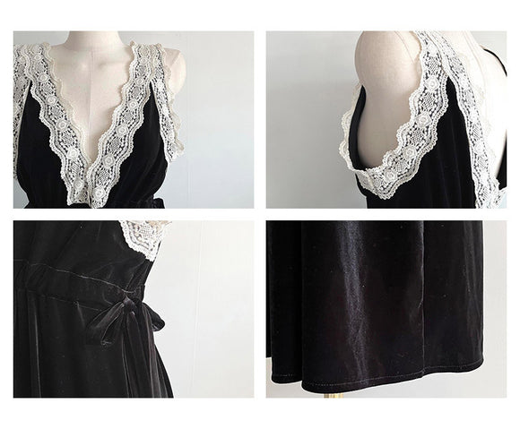 Vestido Slip Elegante de Terciopelo Vintage con Encaje