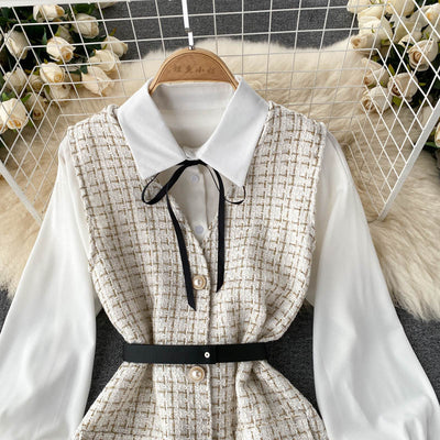 Vestido Houndstooth con Tirantes y Mangas Puff - Image 29
