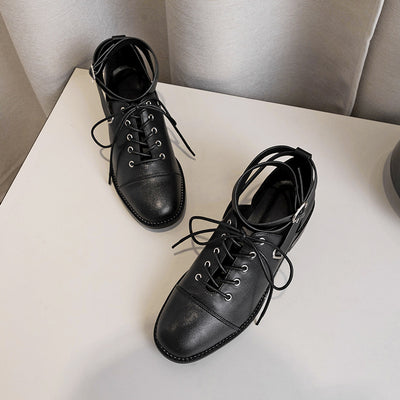 Zapatos de Cuero con Cordones y Hebilla - Tacón Cuadrado Punta Redonda - Image 8