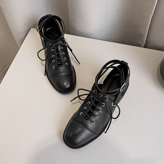 Zapatos de Cuero con Cordones y Hebilla - Tacón Cuadrado Punta Redonda - Image 8