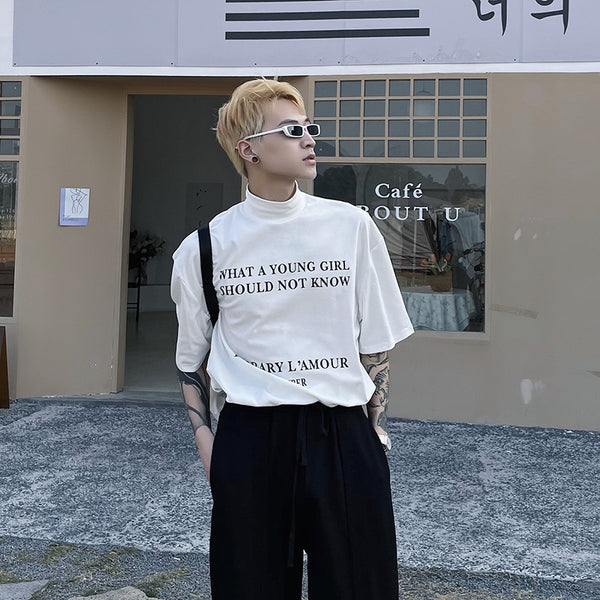 Camiseta Hombre Cuello Alto Manga Corta Estampado Inglés