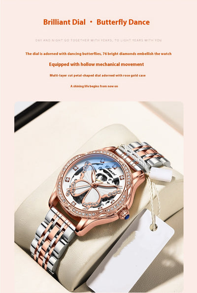 Reloj Automático para Mujer con Diamantes y Esfera de Mariposa - Resistente al Agua - Image 14