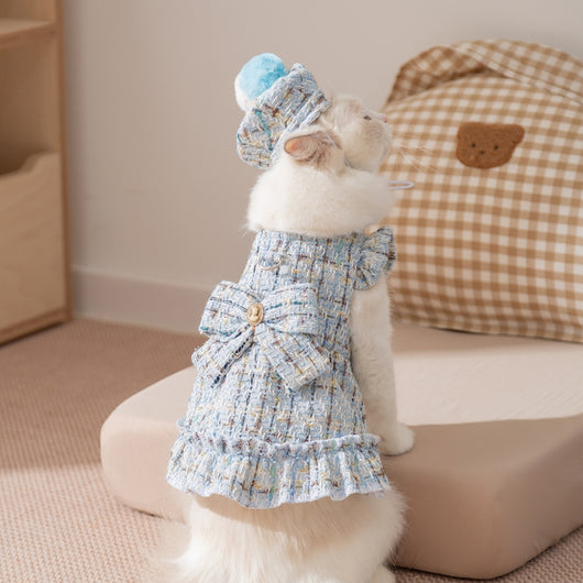 Vestido Elegante Tipo Chanel con Moño para Mascotas - Abrigo Cálido para Otoño e Invierno - Image 10
