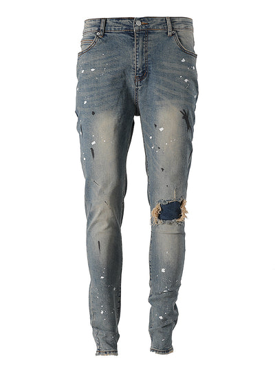 Jeans Slim Fit con Detalles de Tinta Salpicada y Parches Rotos - Image 5