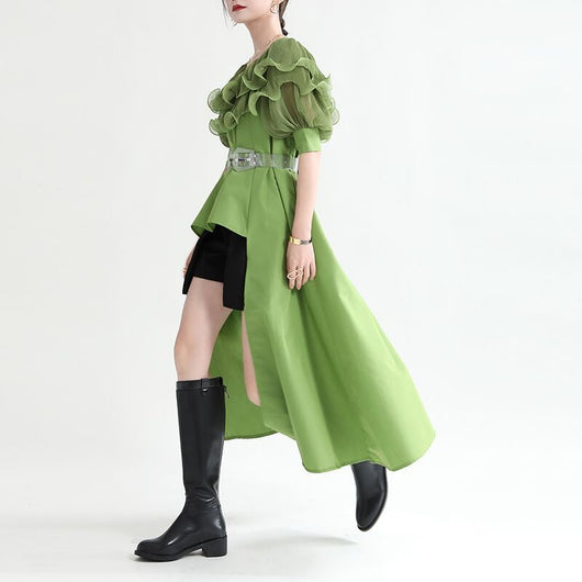 Vestido Camisero con Paneles de Gasa Plisada - Image 2