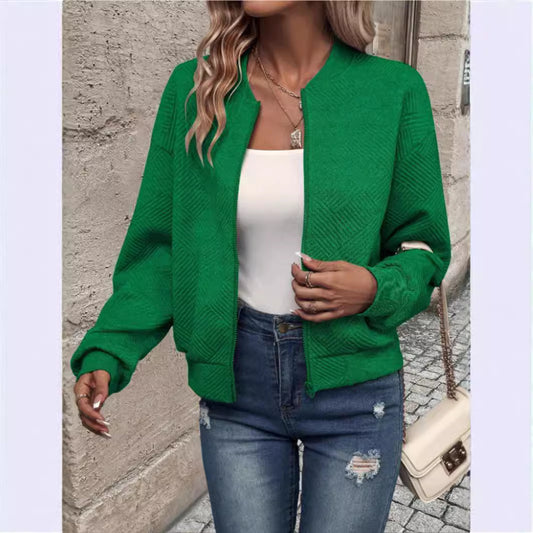 Chaqueta Abrigo de Mujer con Cierre de Color Sólido - Image 2