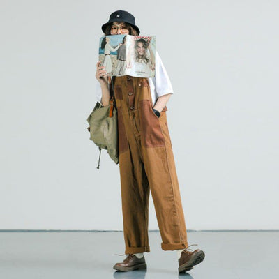 Pantalón Retro Holgado con Tirantes de Trabajo a Juego de Colores - Image 4