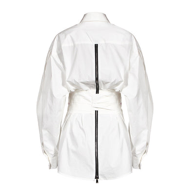 Camisa Blanca de Manga Larga con Cinturón para Mujer - Image 6