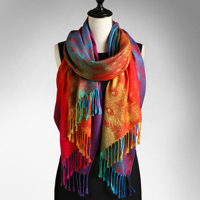 Capa Larga Jacquard con Borlas y Plumas para Mujer - Image 9