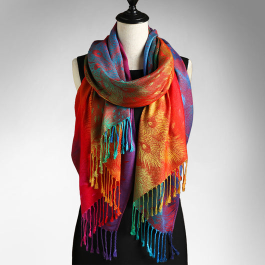 Capa Larga Jacquard con Borlas y Plumas para Mujer - Image 9