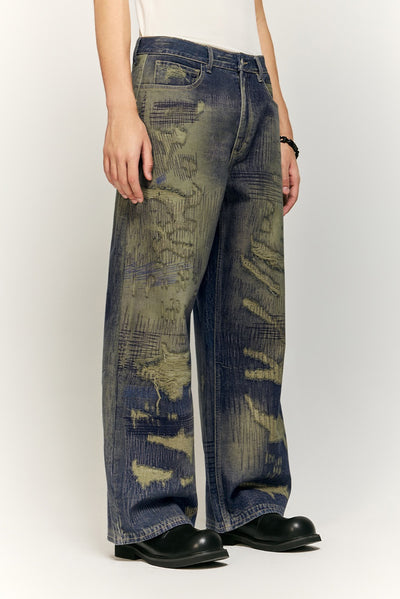 Pantalones Denim Ancho Estilo Urbano Americano con Estampado para Hombre - Image 18